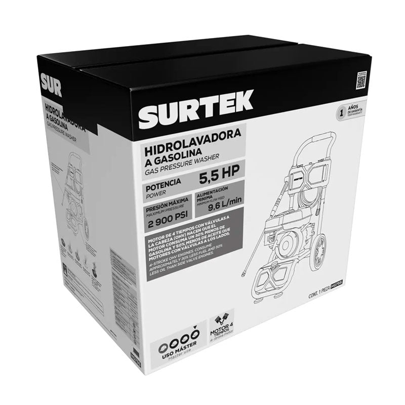 Hidrolavadora a gasolina de 5.5 HP 2900 PSI, 7.2 Lt por minuto, HG755 Surtek