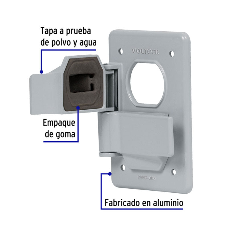 Placa tipo FS con cubierta, doble, sobreponer, 46433 Volteck PAFINDOS