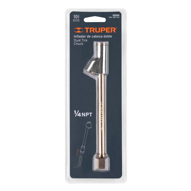 Inflador de cabeza doble con cuerda de 1/4 NPT, Truper