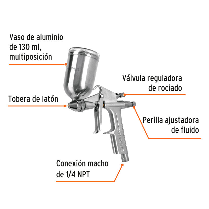 Pistola compacta para retoque LVMP con de vaso aluminio, 11098 Truper PIPI 400