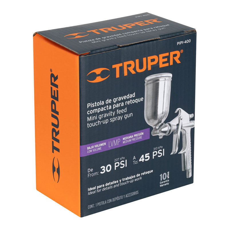 Pistola compacta para retoque LVMP con de vaso aluminio, 11098 Truper PIPI 400
