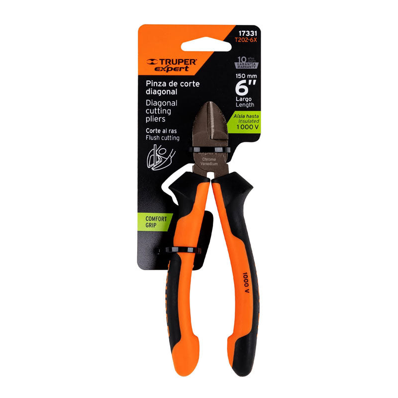 Pinza corte diagonal de 6" alta palanca, Comfort Grip, 17331 Truper Expert T202 6X