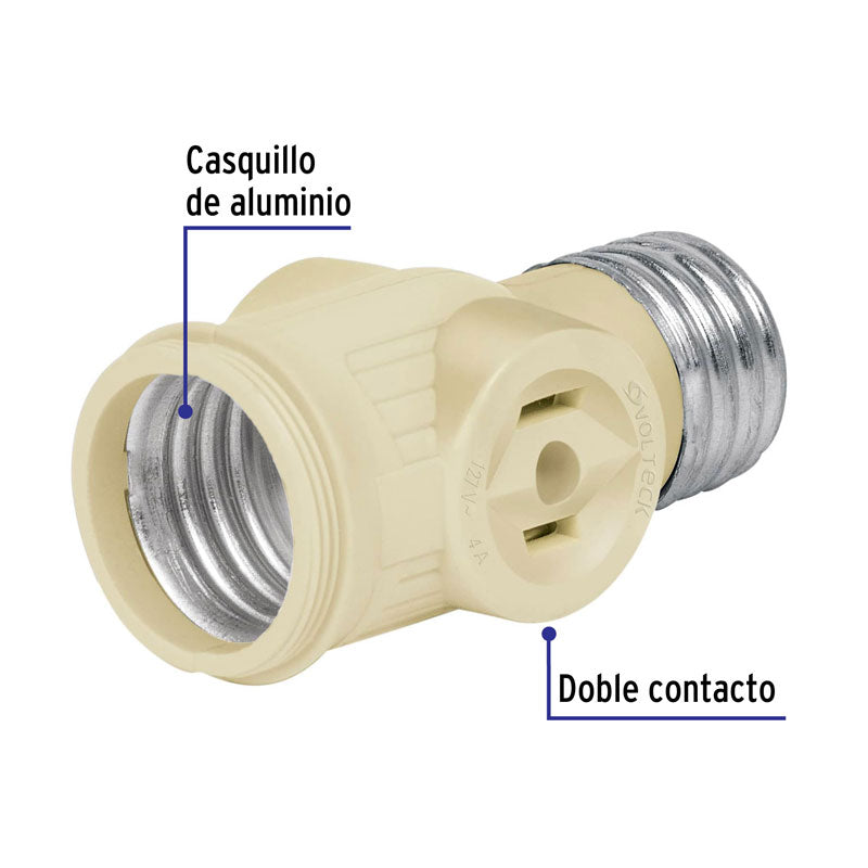 Portalámpara de baquelita con doble contacto, color marfil, 46514 Volteck POBA 13