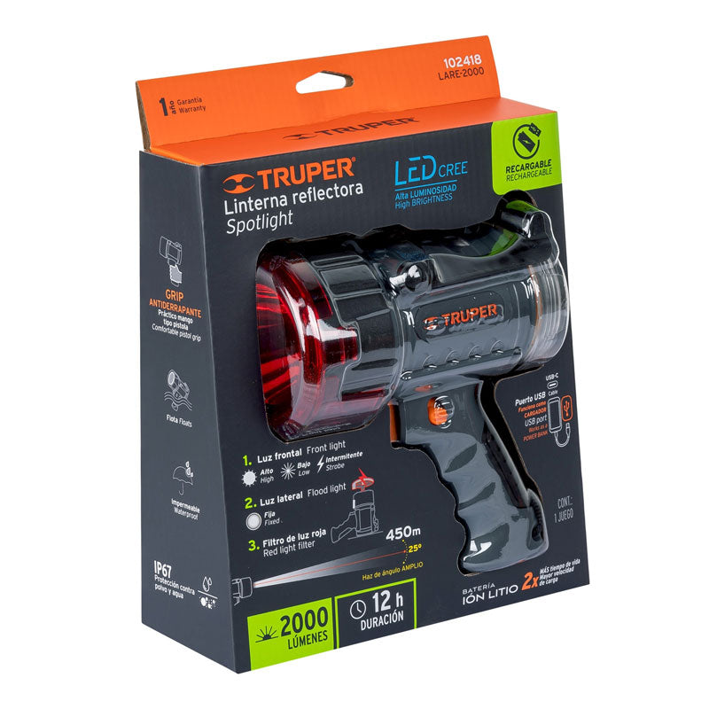 Lámpara de LED 2000 lm recargable alta potencia, 102418 Truper LARE 2000