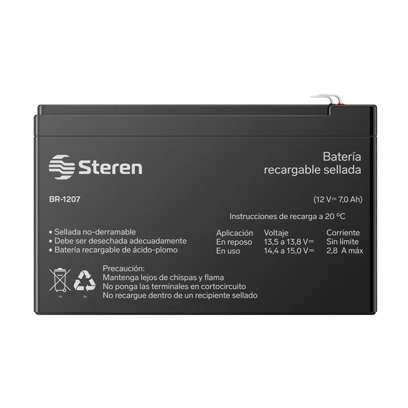 Batería sellada de ácido-plomo de 12 Vcc 7 Ah, BR-1207 Steren
