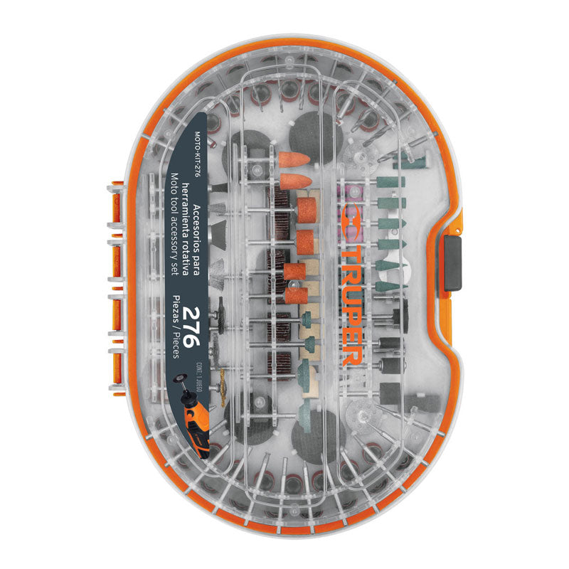 Kit con 276 accesorios para herramienta rotativa, 100729 Truper MOTO KIT 276
