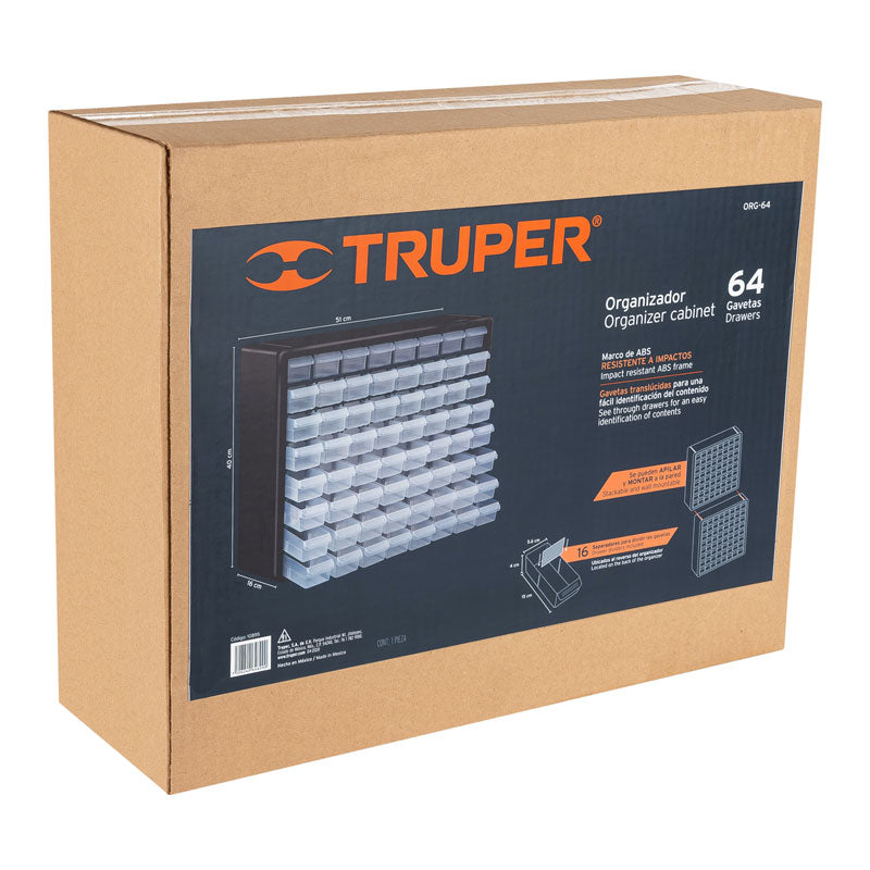 Organizador con 64 gavetas, 10895 Truper ORG 64