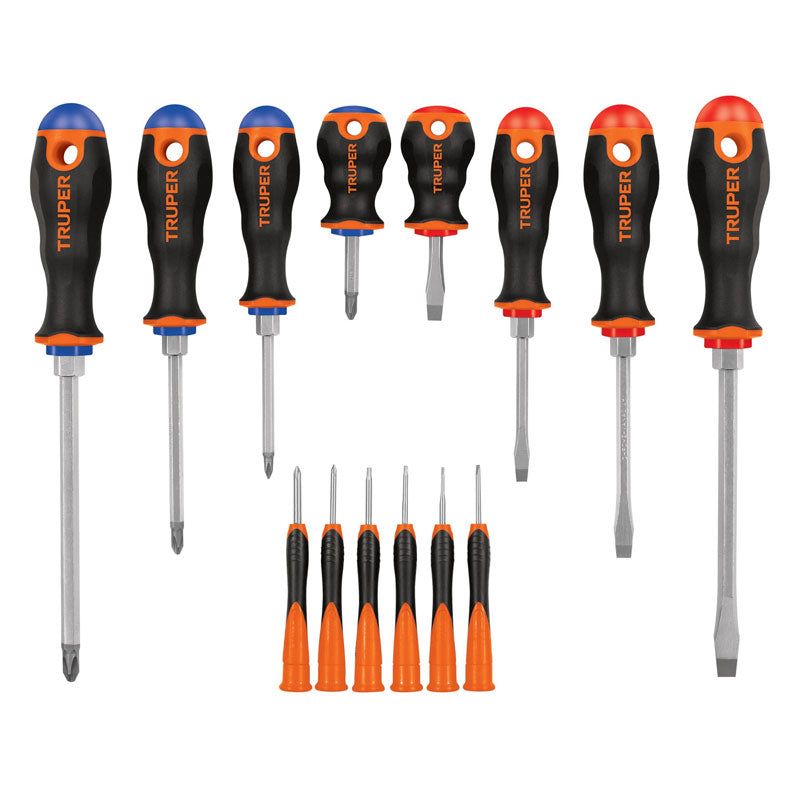 Juego de 8 desarmadores mango Comfort Grip y 6 de joyero, 14197 Truper DTJ 14B