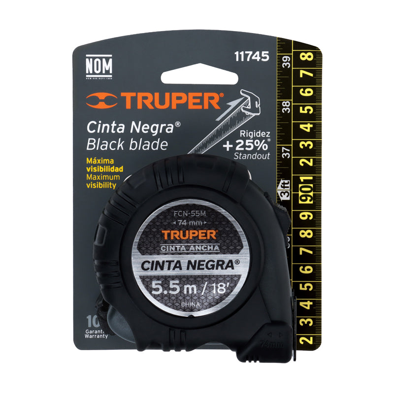 Flexómetro Contra Impactos Cinta Negra X Ancha 27 Mm 5.5 M