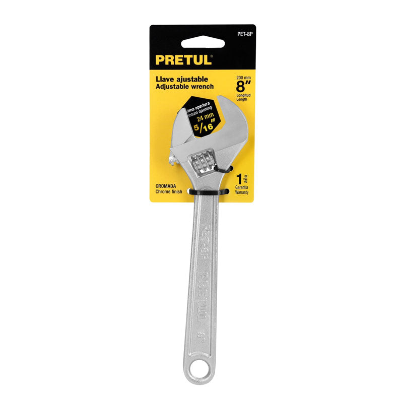Llave ajustable (perico) de 8" cromada, 21815 Pretul PET 8P