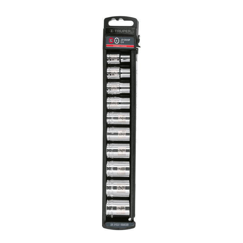Juego de 10 dados cuadro de 1/2" std, 14176 Truper JD 1/2X10P