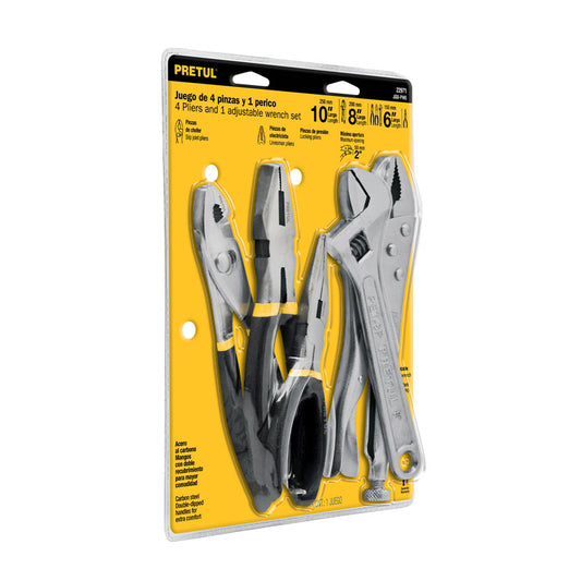 Juego de 4 pinzas y 1 llave ajustable (perico), 22971 Pretul JGO PIN5