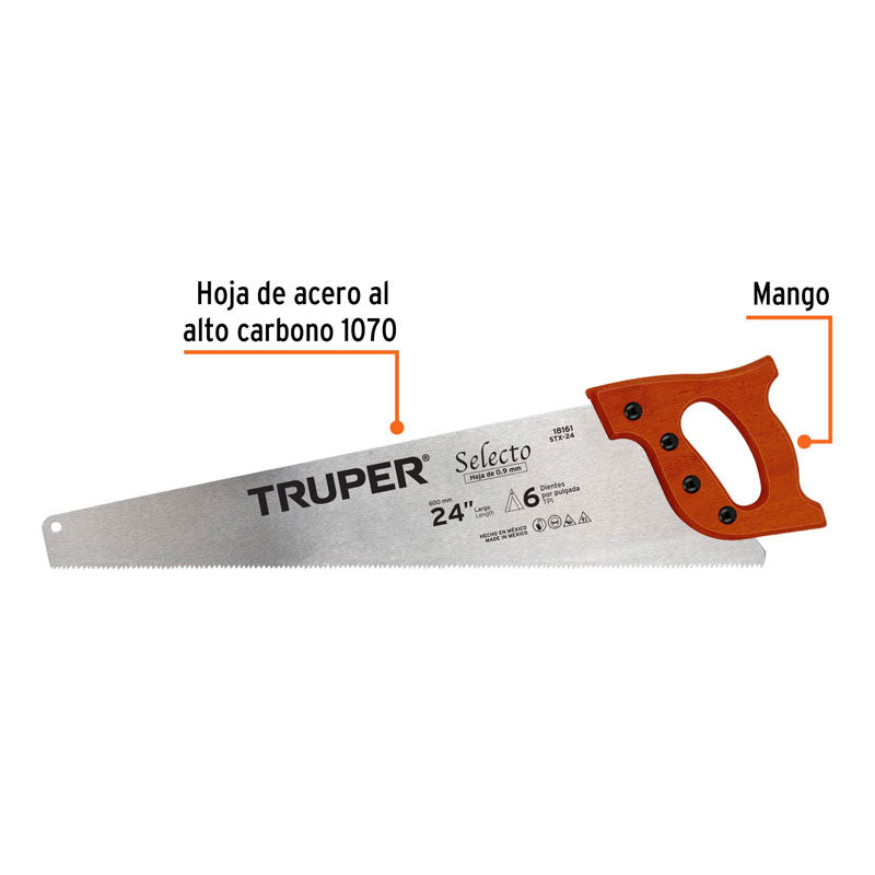 Serrucho de 24" Selecto, 6 DPP, 18161 Truper STX 24