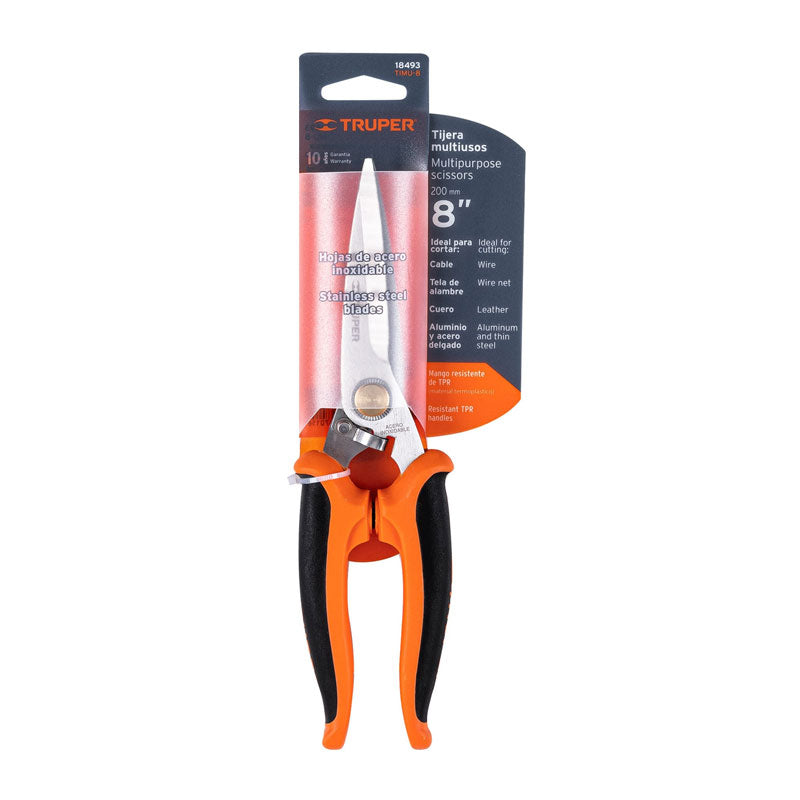 Tijera de 8" multiusos de acero inoxidable, mango Comfort Grip, 18493 Truper TIMU 8