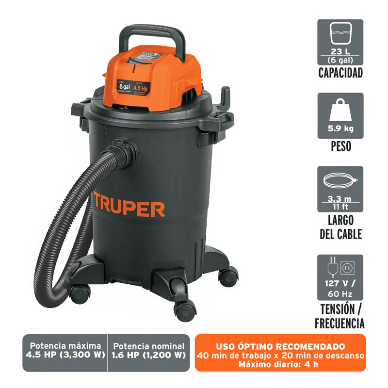 Aspiradora De Sólidos Y Líquidos De 6 Gal, Plástica, Truper