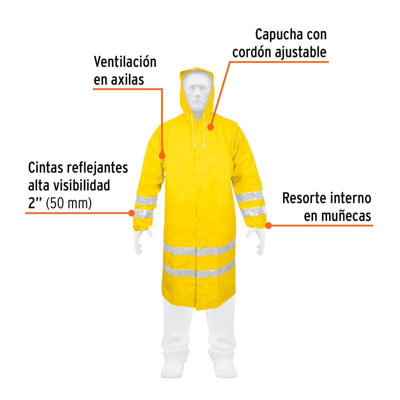 Gabardina impermeable con reflejante, talla mediana, 17722 Truper IM-REF-M