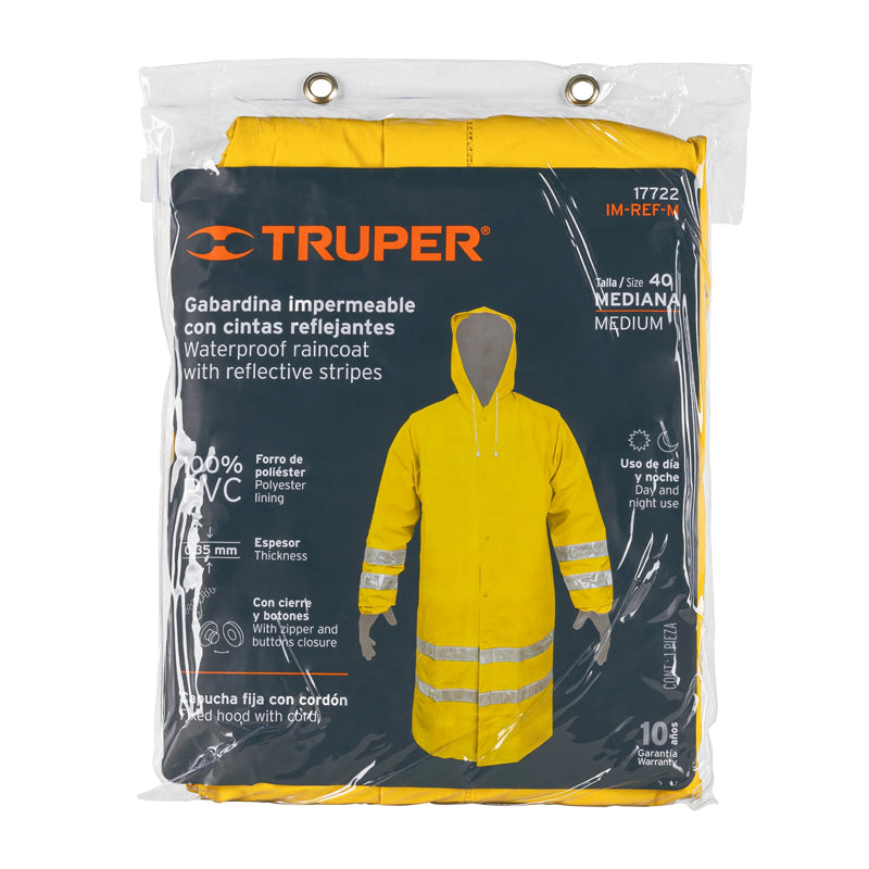 Gabardina impermeable con reflejante, talla mediana, 17722 Truper IM-REF-M