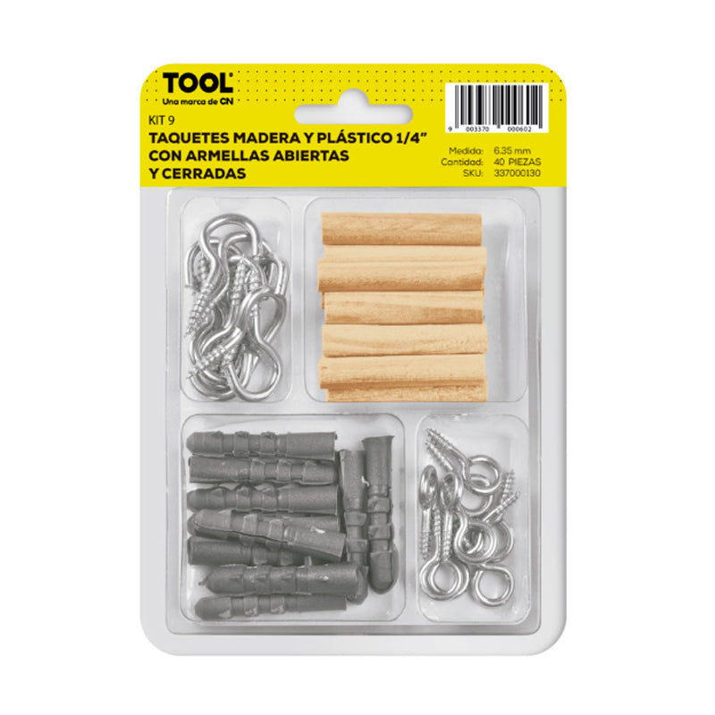 Kit9 Taquete Plástico, Madera 1/4" Con Mix De Armellas