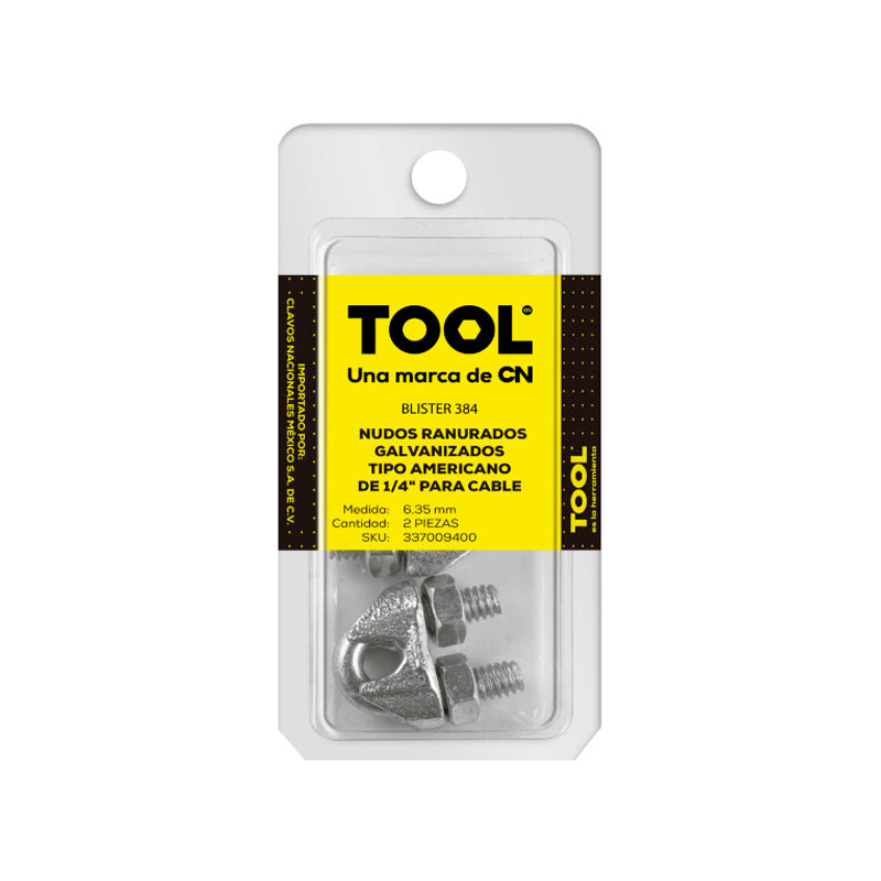 Blíster 384 Nudo Galvanizado Ranurado Para Cable 1/4