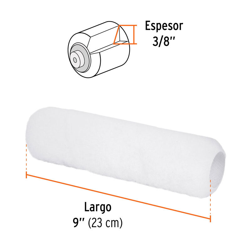 Felpa para rodillo de 9" x 3/8" superficies lisas, 13882 Truper RROPI910