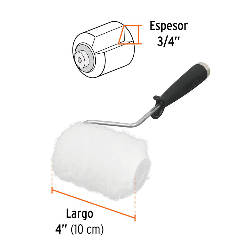 Mini rodillo para pintar de 4" x 3/4" de poliéster, 13896 Truper ROPI420P