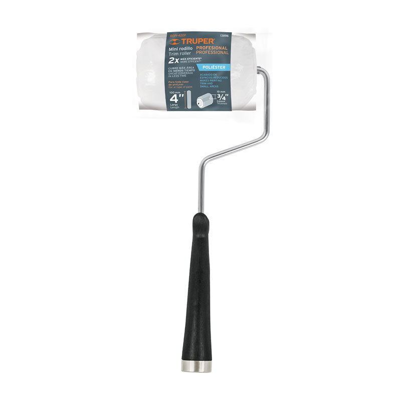 Mini rodillo para pintar de 4" x 3/4" de poliéster, 13896 Truper ROPI420P