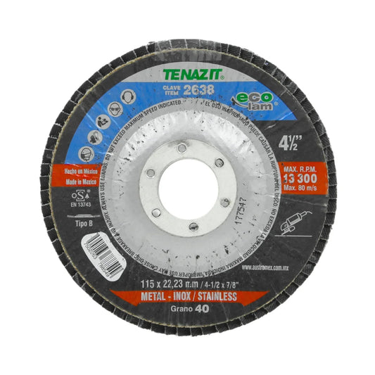 Disco laminado para desbaste de 4 1/2" x 7/8", grano 40, 2638 Tenazit