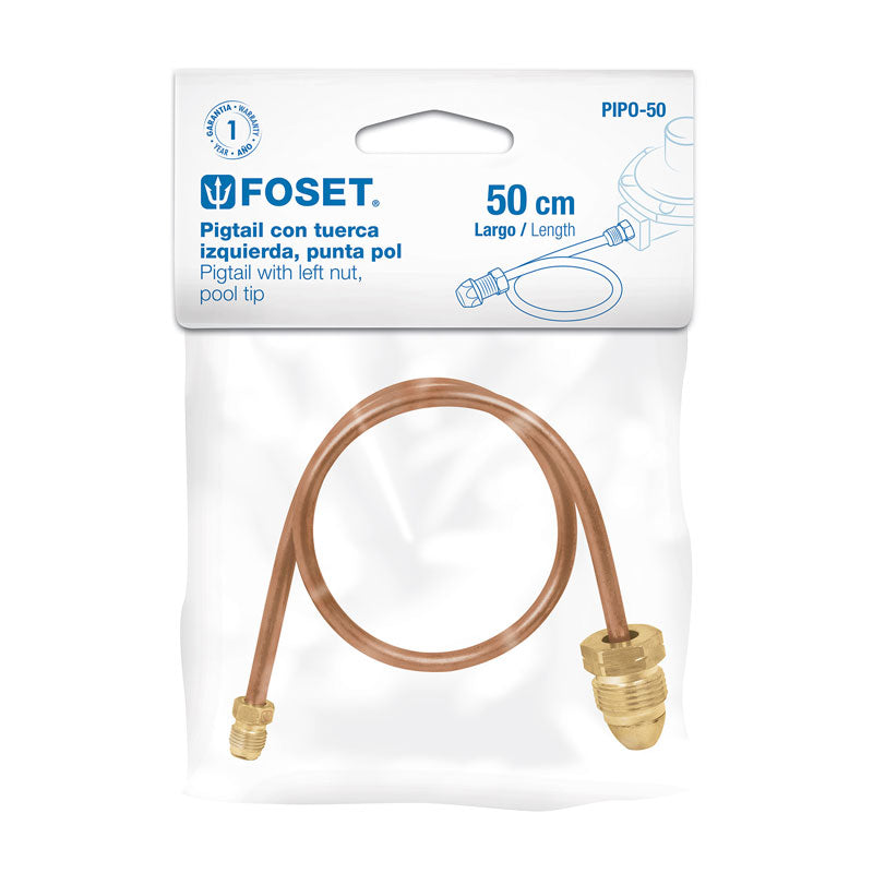 Pigtail con tuerca izquierda, punta pol, 50 cm, 49964 Foset PIPO50