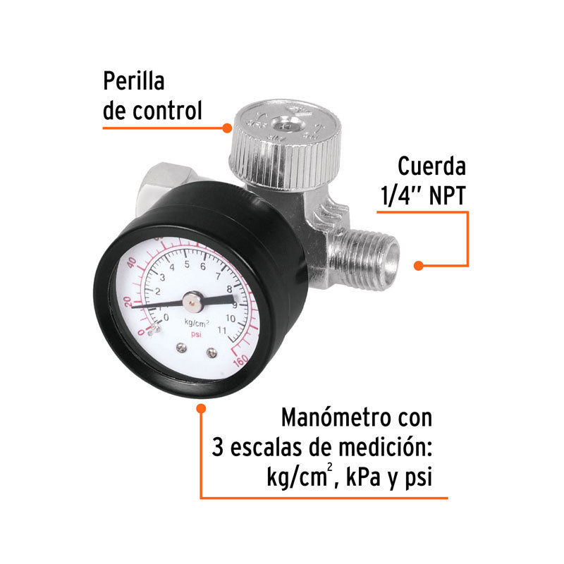 Regulador de aire con manómetro, cuerda de 1/4 NPT, 19239 Truper REGU1/4