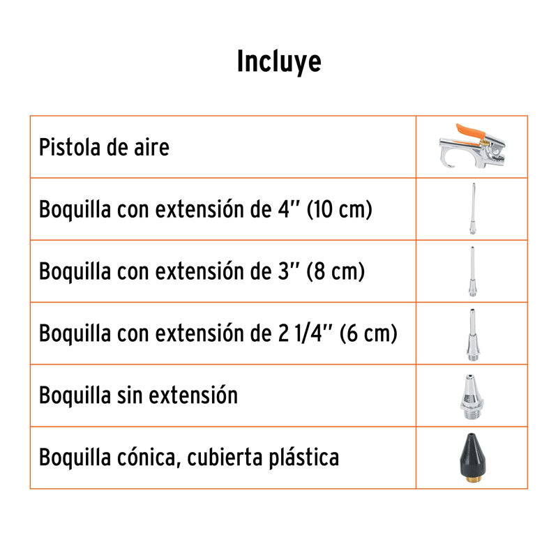 Juego de pistola y 5 boquillas para compresor de aire, 19077 Truper JAN5