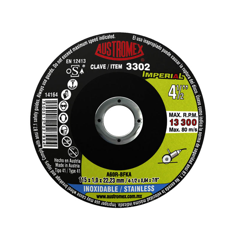 Disco corte P/Acero inoxidable de 4.1/2" 3302 Austromex