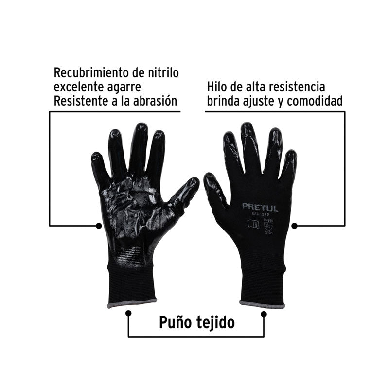 Guantes de nylon recubiertos de nitrilo, talla grande, 20028 Pretul GU123P