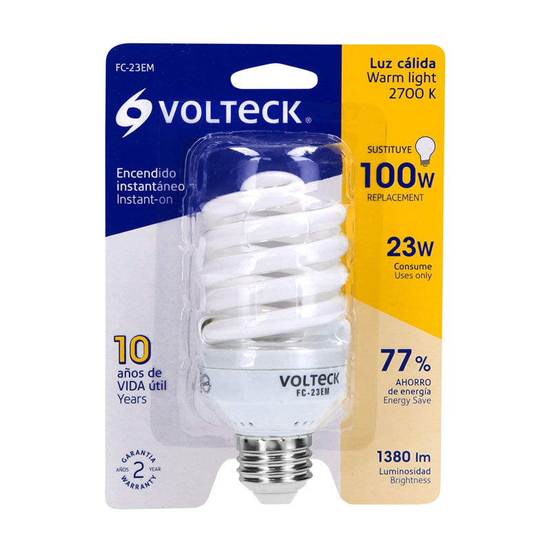 Lámpara espiral mini T2 de 23 W, luz cálida, 46839 Volteck FC23EM