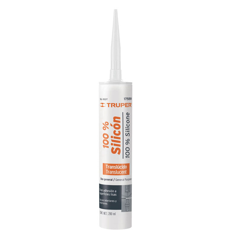 Sellador transparente 100% silicón de 280 ml, 17559 Truper SIL100T