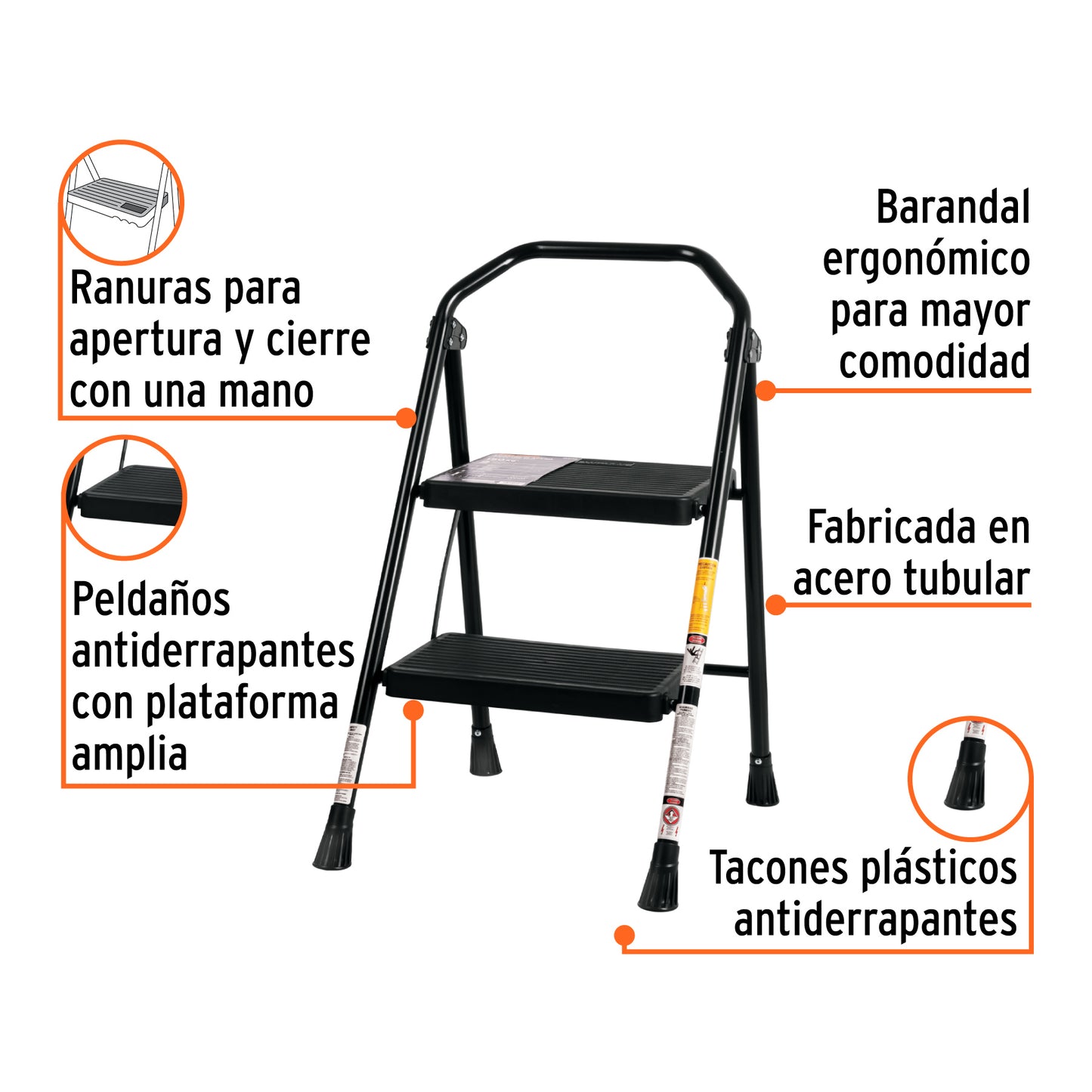 Escalera tubular plegable de 2 peldaños, 103142 Truper ESTU-2