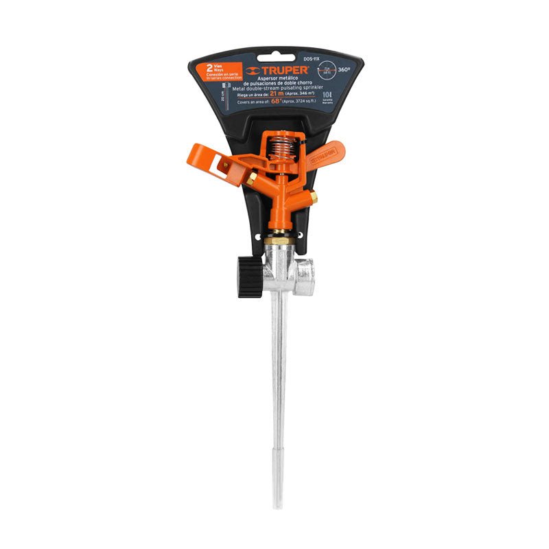Aspersor Metálico Dos Vías, Estaca Metálica De 11", Truper - Tool Ferreterías / Ferretodo - Herramientas y material de construcción.