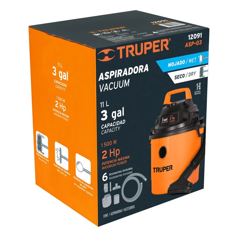 Aspiradora De Sólidos Y Líquidos De 3 Gal, Plástica, Truper - Tool Ferreterías / Ferretodo - Herramientas y material de construcción.