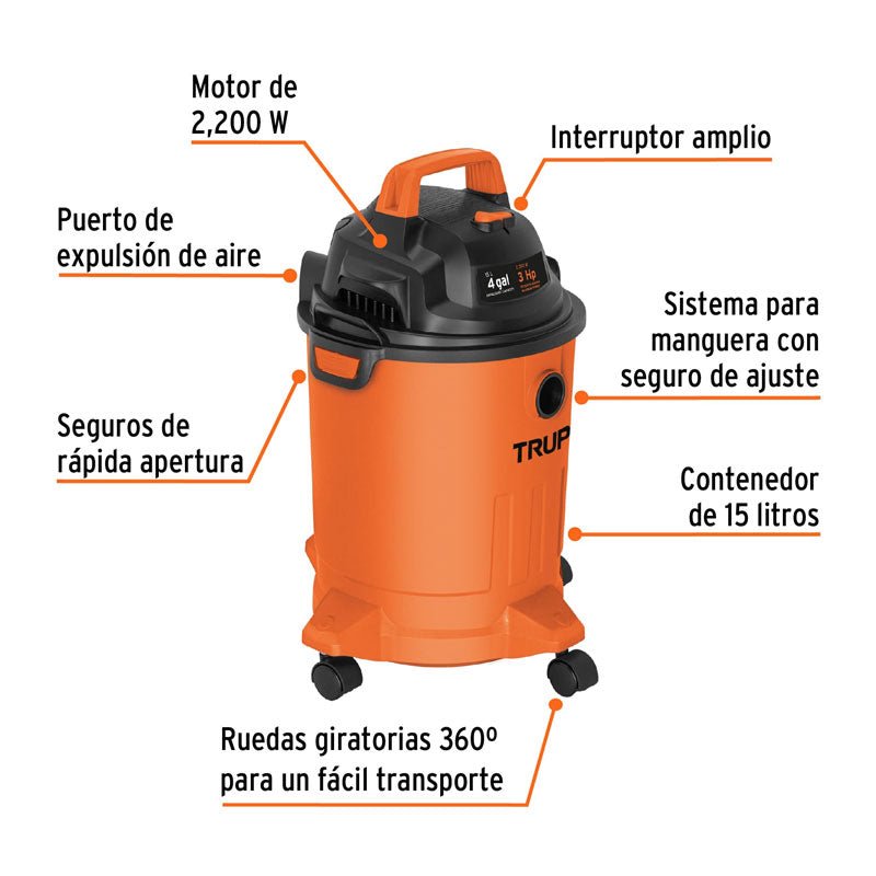 Aspiradora De Sólidos Y Líquidos De 4 Gal, Plástica, Truper - Tool Ferreterías / Ferretodo - Herramientas y material de construcción.