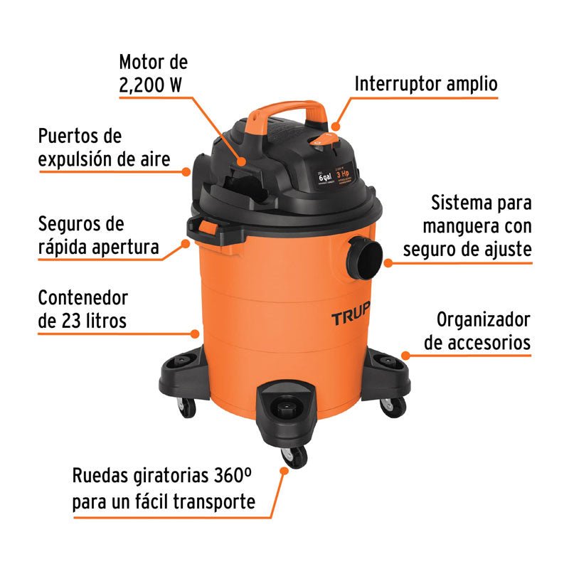Aspiradora De Sólidos Y Líquidos De 6 Gal, Plástica, Truper - Tool Ferreterías / Ferretodo - Herramientas y material de construcción.