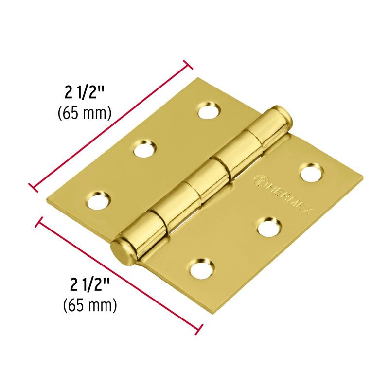 Bisagra cuadrada de 2 1/2", latonado, cabeza plana, 43236 Hermex BC 251P - Tool Ferreterías / Ferretodo - Herramientas y material de construcción.