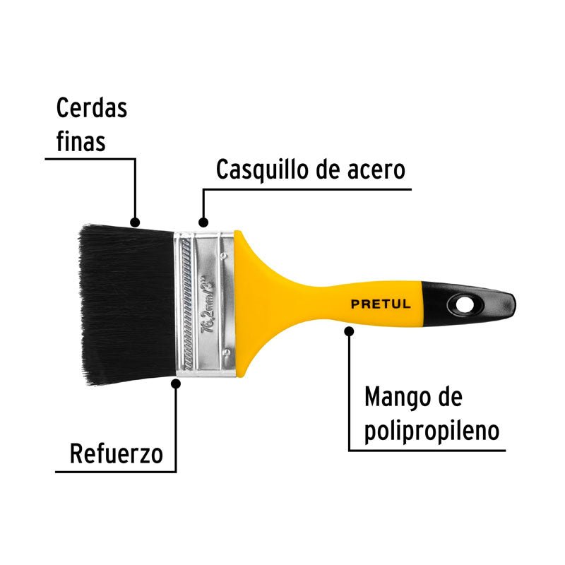 Brocha uso general de 2" con mango de plástico, 21528 Pretul BRP3 - Tool Ferreterías / Ferretodo - Herramientas y material de construcción.