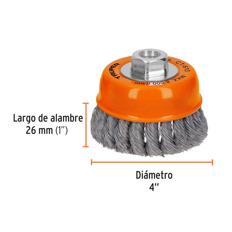 Carda Copa De 4" Con Alambre Trenzado Fino Ct610 Truper 14187 - Tool Ferreterías / Ferretodo - Herramientas y material de construcción.