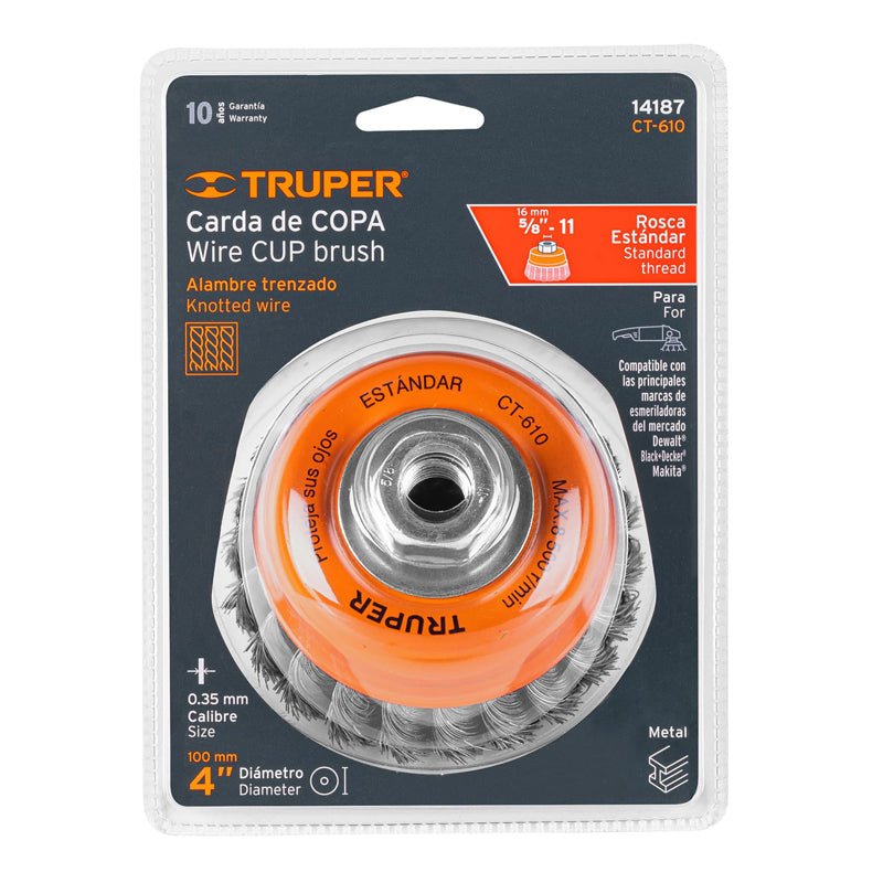 Carda Copa De 4" Con Alambre Trenzado Fino Ct610 Truper 14187 - Tool Ferreterías / Ferretodo - Herramientas y material de construcción.