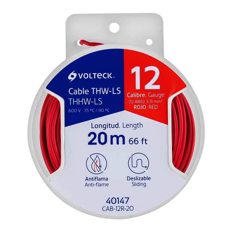 Carrete Con 20 M De Cable Thhw Ls 12 Awg Rojo, Volteck - Tool Ferreterías / Ferretodo - Herramientas y material de construcción.