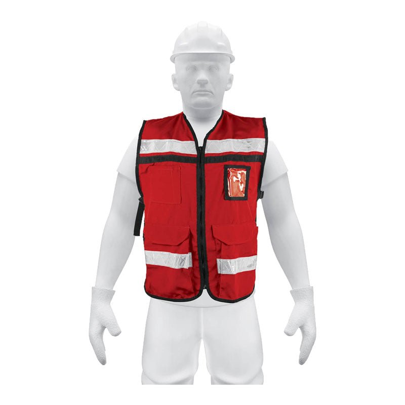 Chaleco brigadista con cintas reflejantes, color rojo, 14663 Truper CHS900R - Tool Ferreterías / Ferretodo - Herramientas y material de construcción.