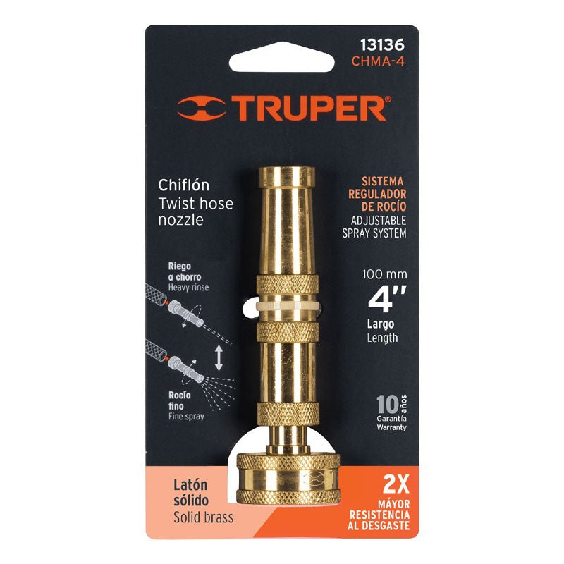 Chiflón 4" De Latón Maquinado Para Manguera, Truper - Tool Ferreterías / Ferretodo - Herramientas y material de construcción.