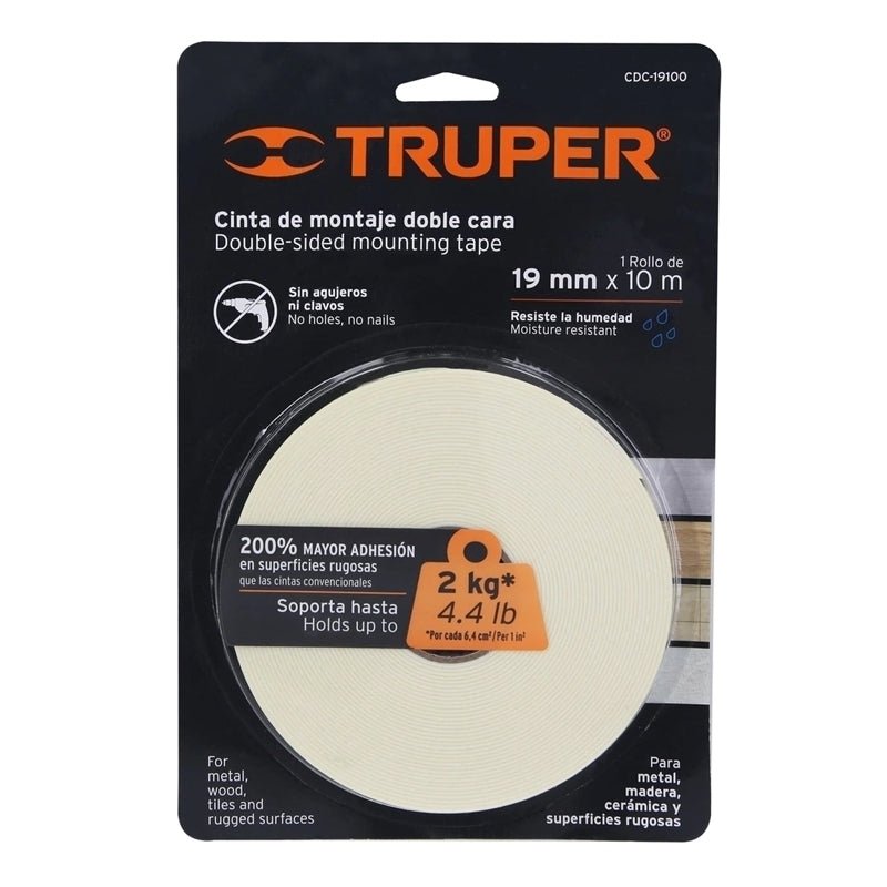 Cinta Doble Cara De 19 Mm X 10 M, 11726 Truper Cdc19100 - Tool Ferreterías / Ferretodo - Herramientas y material de construcción.