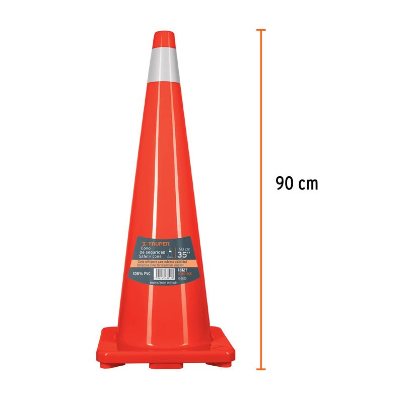 Cono De Precaución De 90 Cm De Pvc Con Reflejante Cono90R Truper 13127 - Tool Ferreterías / Ferretodo - Herramientas y material de construcción.