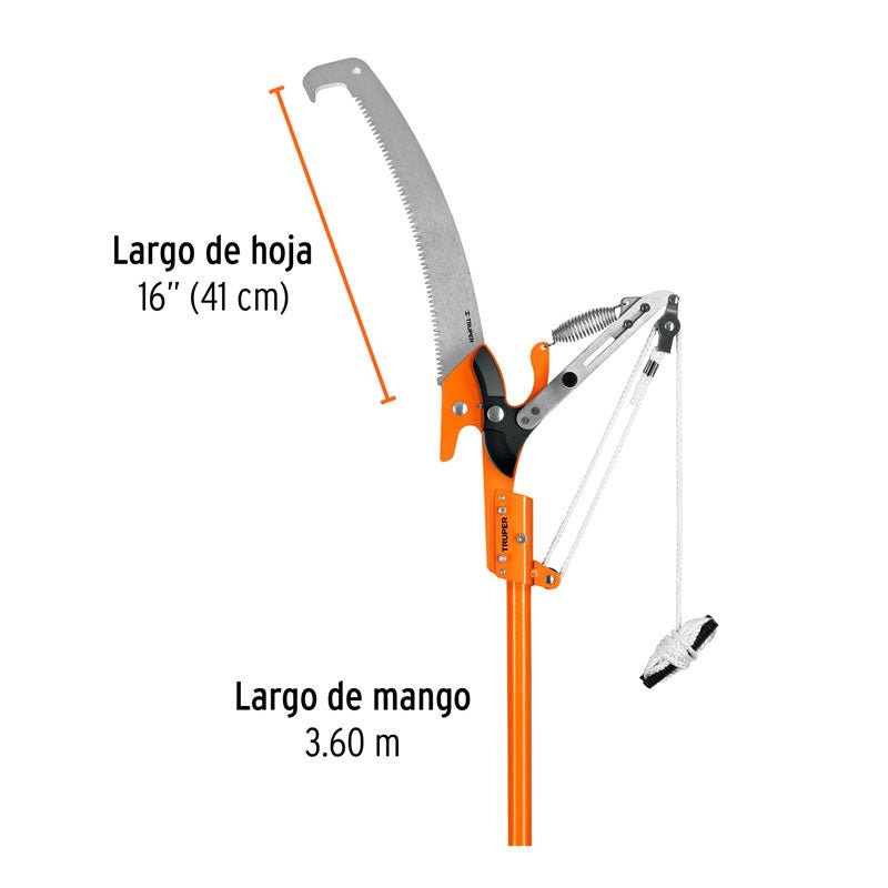 Cortador de ramas altas con mango telescópico de 3.6 m de fibra vidrio, 18410 Truper TR 82M F - Tool Ferreterías / Ferretodo - Herramientas y material de construcción.