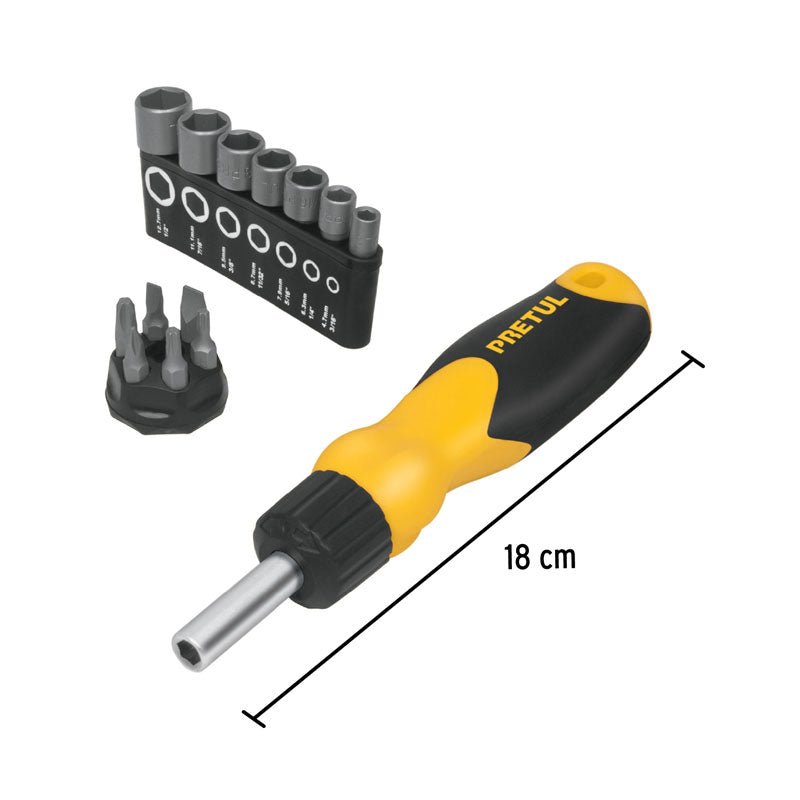 Desarmador tipo matraca con 6 puntas y 7 dados, 22974 Pretul DES - 14P - Tool Ferreterías / Ferretodo - Herramientas y material de construcción.